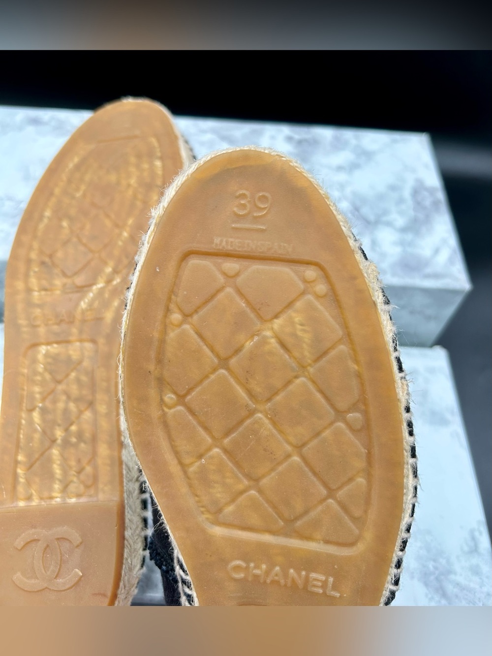 CHANEL CC Canvas Espadrille Linen  Flats Black/Charcoal color. EU Size 39 - Picture 16 of 16